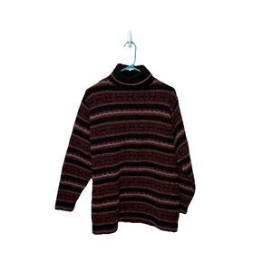 Vintage Yarnworks Women’s Fair isle Black Wool Blend Sweater Large Tunic Length